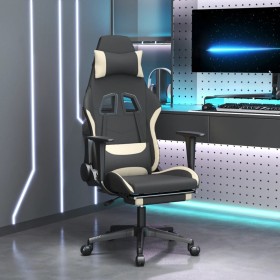 Gaming-Stuhl mit Fußstütze aus cremefarbenem und schwarzem Stoff von , Gaming-Stühle - Ref: Foro24-3143743, Preis: 142,99 €, ...