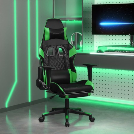 Gaming chair with massage and footrest in black green synthetic leather by , Gaming chairs - Ref: Foro24-345525, Price: 145,4...