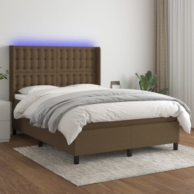 Cama box spring colchón luces LED tela marrón oscuro 140x200cm de , Camas y somieres - Ref: Foro24-3138640, Precio: 536,54 €,...