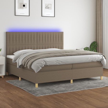 Cama box spring colchón y luces LED tela gris taupe 200x200 cm de , Camas y somieres - Ref: Foro24-3135625, Precio: 756,23 €,...