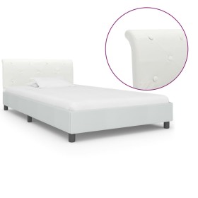 Estructura de cama de cuero sintético blanco 90x200 cm de , Camas y somieres - Ref: Foro24-284870, Precio: 152,99 €, Descuent...