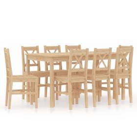 9-piece pine wood dining set by , Furniture sets for kitchens and dining rooms - Ref: Foro24-283379, Price: 459,99 €, Discoun...