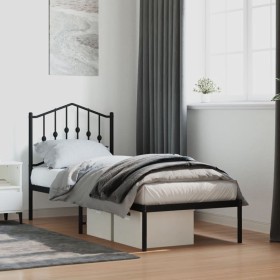 Bed frame with black metal headboard 75x190 cm by , Beds and slatted bases - Ref: Foro24-373779, Price: 58,08 €, Discount: %