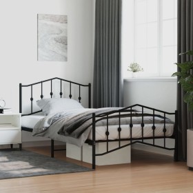 Bed frame with headboard and black metal footboard 107x203cm by , Beds and slatted bases - Ref: Foro24-373803, Price: 84,99 €...