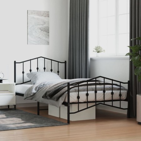 Estructura de cama con cabecero y estribo metal negro 107x203cm de , Camas y somieres - Ref: Foro24-373803, Precio: 84,99 €, ...