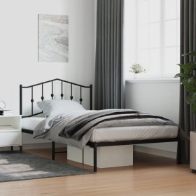 Bed frame with black metal headboard 107x203 cm by , Beds and slatted bases - Ref: Foro24-373785, Price: 65,38 €, Discount: %