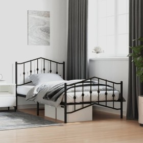 Bed frame with headboard and black metal footboard 100x190cm by , Beds and slatted bases - Ref: Foro24-373801, Price: 72,99 €...