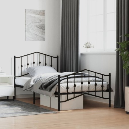 Bed frame with headboard and black metal footboard 100x190cm by , Beds and slatted bases - Ref: Foro24-373801, Price: 71,99 €...