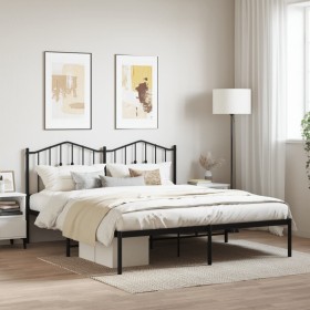 Bed frame with black metal headboard 180x200 cm by , Beds and slatted bases - Ref: Foro24-373793, Price: 110,99 €, Discount: %