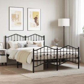 Black metal headboard and footboard bed frame 140x200 cm by , Beds and slatted bases - Ref: Foro24-373808, Price: 112,83 €, D...