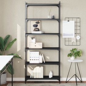 Bookcase with 6 shelves black engineered wood 80x30x188 cm by , Bookcases and shelves - Ref: Foro24-837682, Price: 79,99 €, D...