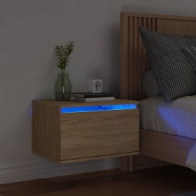 Sonoma Oak Wall-Mounted Nightstand with LED Lights by , Nightstands - Ref: Foro24-836830, Price: 50,99 €, Discount: %