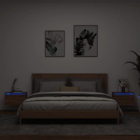 Mesitas de noche de pared con luces LED 2 unidades roble marrón de , Mesitas de noche - Ref: Foro24-836839, Precio: 90,99 €, ...