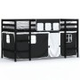 Cama alta niños con cortinas madera pino blanco negro 80x200 cm de , Camas y somieres - Ref: Foro24-3206961, Precio: 180,45 €...