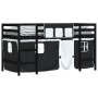 Cama alta niños con cortinas madera pino blanco negro 80x200 cm de , Camas y somieres - Ref: Foro24-3206961, Precio: 180,45 €...