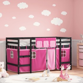 High bed for children with pink pine wood curtains 80x200 cm by , Beds and slatted bases - Ref: Foro24-3206963, Price: 177,86...