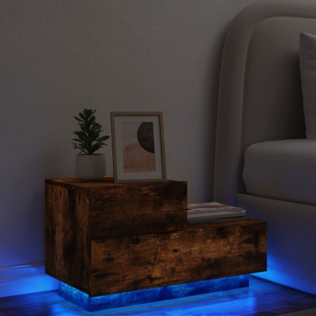 Mesita de noche con luces LED roble ahumado 70x36x40,5 cm de , Mesitas de noche - Ref: Foro24-836781, Precio: 68,56 €, Descue...