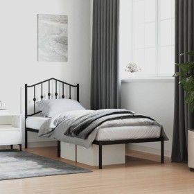 Bed frame with black metal headboard 90x190 cm by , Beds and slatted bases - Ref: Foro24-373781, Price: 67,99 €, Discount: %