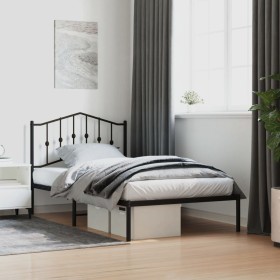 Bed frame with black metal headboard 100x190 cm by , Beds and slatted bases - Ref: Foro24-373783, Price: 64,99 €, Discount: %