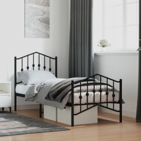 Bed frame with headboard and black metal footboard 75x190 cm by , Beds and slatted bases - Ref: Foro24-373797, Price: 64,52 €...