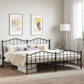 Black metal headboard and footboard bed frame 193x203 cm by , Beds and slatted bases - Ref: Foro24-373813, Price: 119,28 €, D...