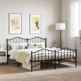 Black metal headboard and footboard bed frame 180x200 cm by , Beds and slatted bases - Ref: Foro24-373811, Price: 121,21 €, D...