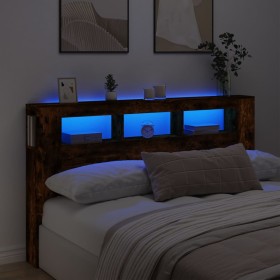 Cabecero LED madera ingeniería roble ahumado 180x18,5x103,5 cm de , Cabeceros y pies de cama - Ref: Foro24-837362, Precio: 97...