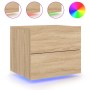 Wall-mounted bedside tables with LED lights, 2 units Sonoma oak by , Nightstands - Ref: Foro24-836817, Price: 102,79 €, Disco...