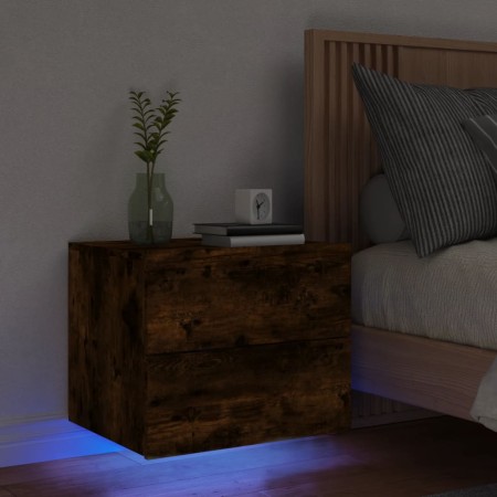 Wall-mounted bedside table with LED lights in smoked oak. by , Nightstands - Ref: Foro24-836820, Price: 53,71 €, Discount: %