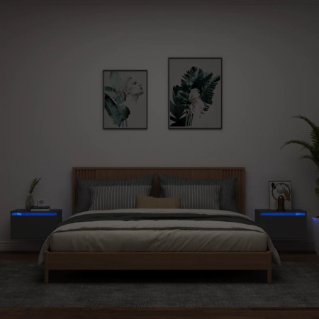 Wall-mounted bedside tables with LED lights, 2 units, black by , Nightstands - Ref: Foro24-836829, Price: 87,99 €, Discount: %