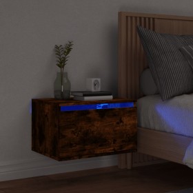 Wall-mounted bedside table with LED lights in smoked oak. by , Nightstands - Ref: Foro24-836834, Price: 47,31 €, Discount: %