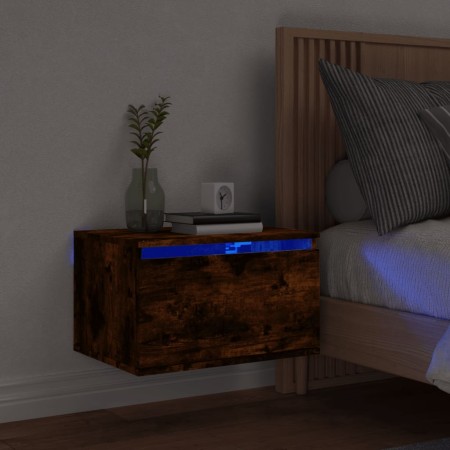 Wall-mounted bedside table with LED lights in smoked oak. by , Nightstands - Ref: Foro24-836834, Price: 47,35 €, Discount: %