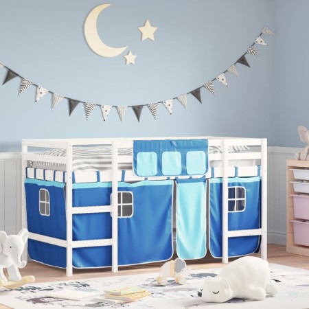 Cama alta para niños con cortinas madera pino azul 80x200 cm de , Camas y somieres - Ref: Foro24-3206959, Precio: 171,94 €, D...