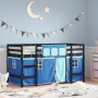 Cama alta para niños con cortinas madera pino azul 90x200 cm de , Camas y somieres - Ref: Foro24-3206971, Precio: 190,71 €, D...