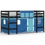 Cama alta para niños con cortinas madera pino azul 90x200 cm de , Camas y somieres - Ref: Foro24-3206971, Precio: 190,71 €, D...