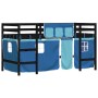 Cama alta para niños con cortinas madera pino azul 90x200 cm de , Camas y somieres - Ref: Foro24-3206971, Precio: 190,71 €, D...