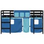 Cama alta para niños con cortinas madera pino azul 90x200 cm de , Camas y somieres - Ref: Foro24-3206971, Precio: 190,71 €, D...