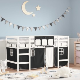 Children's loft bed with black white pine wood curtains 90x200 cm by , Beds and slatted bases - Ref: Foro24-3206967, Price: 1...