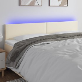 Cabecero con LED cuero sintético color crema 160x5x78/88 cm de , Cabeceros y pies de cama - Ref: Foro24-3121430, Precio: 63,8...