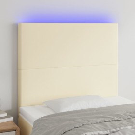 Cabecero con luces LED cuero sintético crema 90x5x118/128 cm de , Cabeceros y pies de cama - Ref: Foro24-3122224, Precio: 71,...