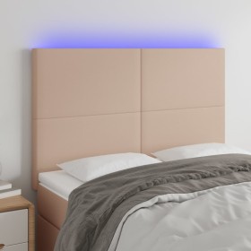 Headboard LED lights cappuccino synthetic leather 144x5x118/128cm by , Headboards and footboards - Ref: Foro24-3122239, Price...