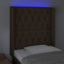 Headboard with LED in dark brown fabric 83x16x118/128 cm by , Headboards and footboards - Ref: Foro24-3124361, Price: 96,17 €...