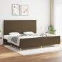 Bed frame with headboard in dark brown fabric 200x200cm by , Beds and slatted bases - Ref: Foro24-3124922, Price: 244,86 €, D...