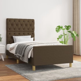 Dark brown fabric bed frame with headboard 80x200 cm by , Beds and slatted bases - Ref: Foro24-3125255, Price: 171,24 €, Disc...