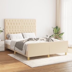 Estructura de cama con cabecero de tela color crema 140x190 cm de , Camas y somieres - Ref: Foro24-3125297, Precio: 254,99 €,...