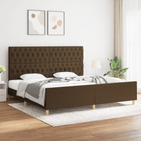 Bed frame with headboard in dark brown fabric 200x200cm by , Beds and slatted bases - Ref: Foro24-3125327, Price: 285,21 €, D...