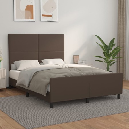 Estructura de cama cabecero cuero sintético marrón 140x200 cm de , Camas y somieres - Ref: Foro24-3125454, Precio: 230,59 €, ...