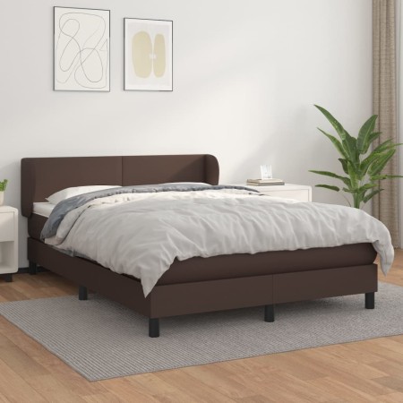 Cama box spring con colchón cuero sintético marrón 140x200cm de , Camas y somieres - Ref: Foro24-3127196, Precio: 446,26 €, D...