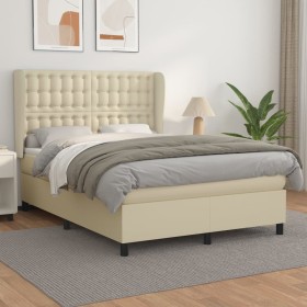 Box spring bed with cream synthetic leather mattress 140x200cm by , Beds and slatted bases - Ref: Foro24-3129035, Price: 507,...