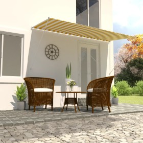 Retractable awning 400x150 cm yellow and white by vidaXL, Awnings - Ref: Foro24-143757, Price: 78,99 €, Discount: %